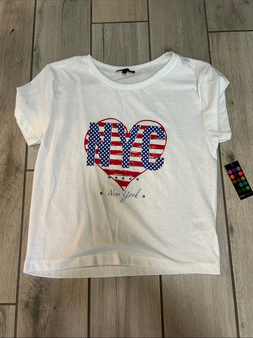 White Short Sleeve Tee with Red & Blue NYC Heart